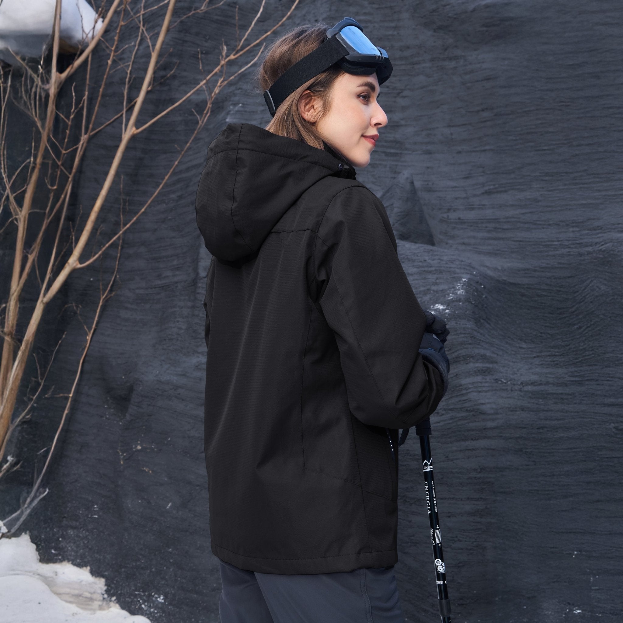 Pure Black Women's 3 - in - 1 Waterproof Ski Jacket with Fleece Liner - MAGCOMSEN