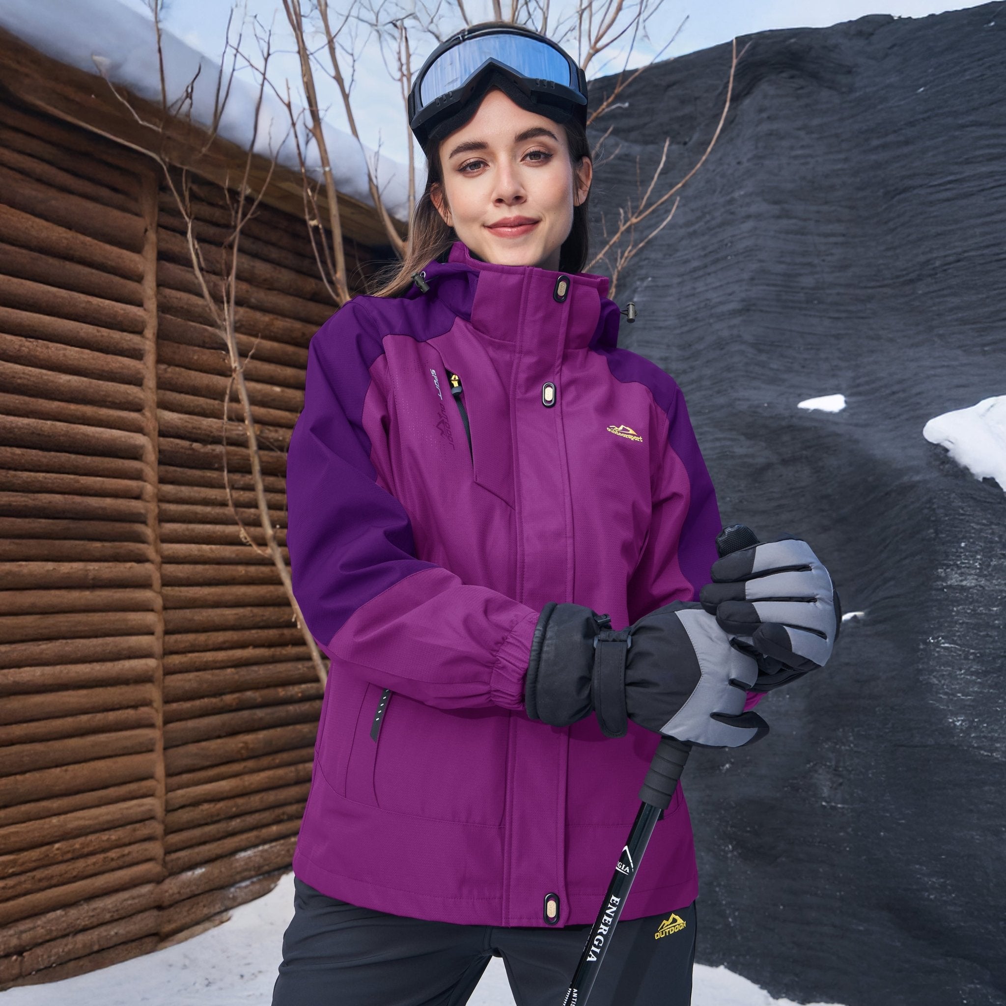 Purple Women's 3 - in - 1 Waterproof Ski Jacket with Fleece Liner - MAGCOMSEN