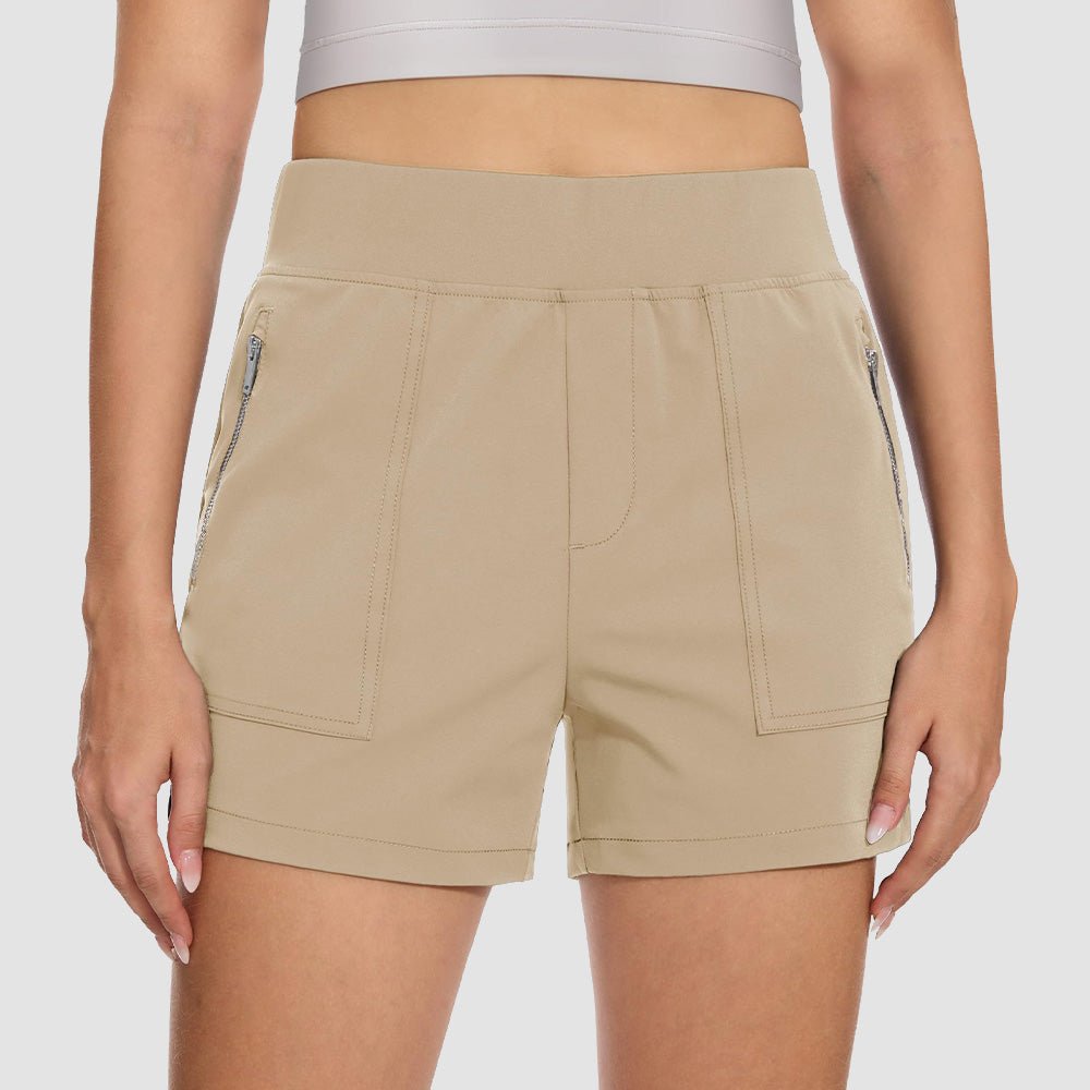 Women's 4 inch High Waisted Hiking Shorts - Quick Dry Golf Shorts Light Khaki by MAGCOMSEN