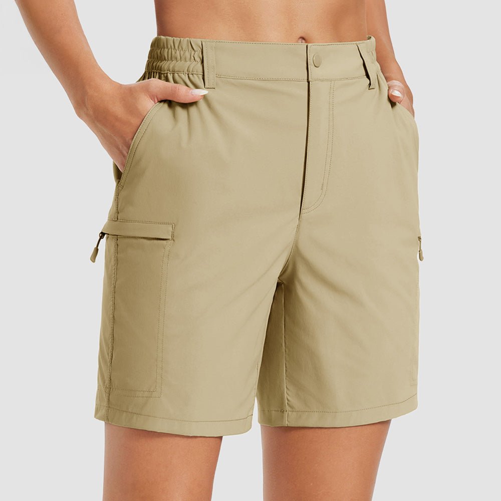 Women's 7 Inseam Quick Dry Hiking Cargo Shorts Light Khaki by MAGCOMSEN #Color_Light Khaki