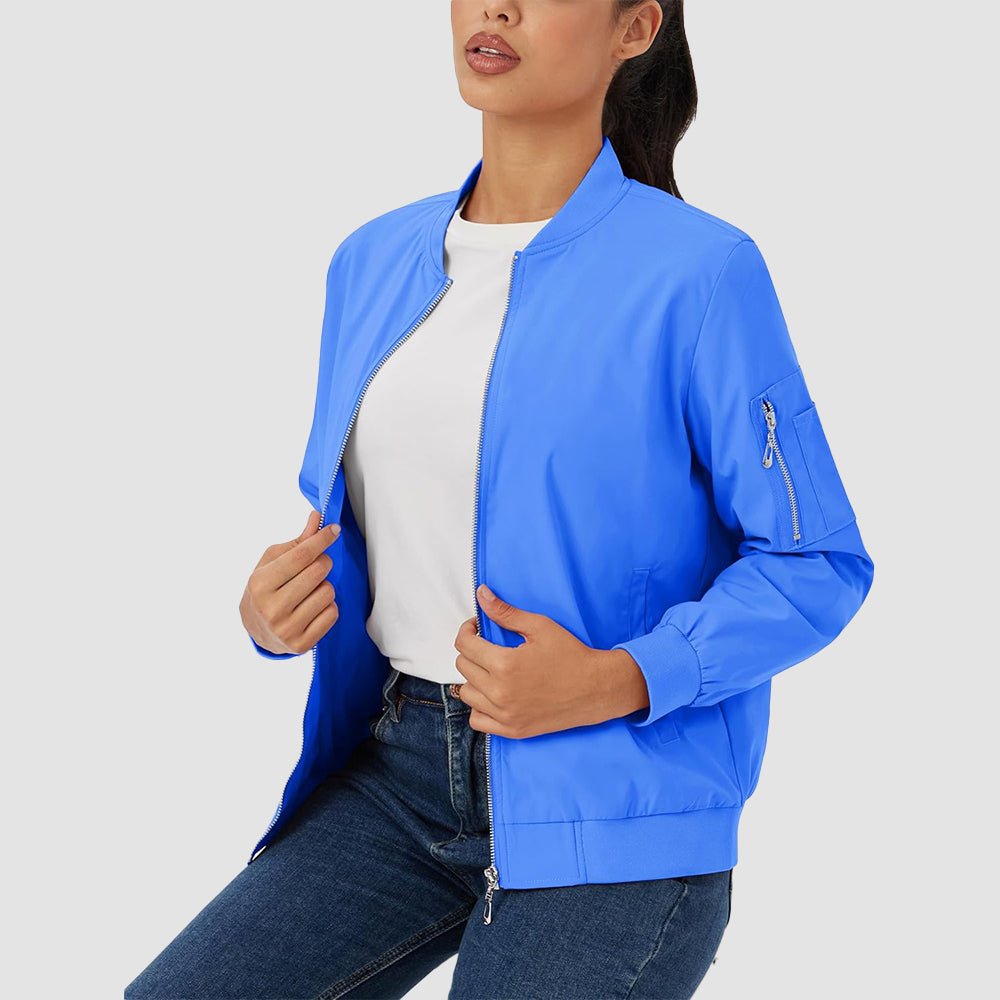 Azure Women's Bomber Jacket with 3 Pockets Spring Windbreaker - MAGCOMSEN