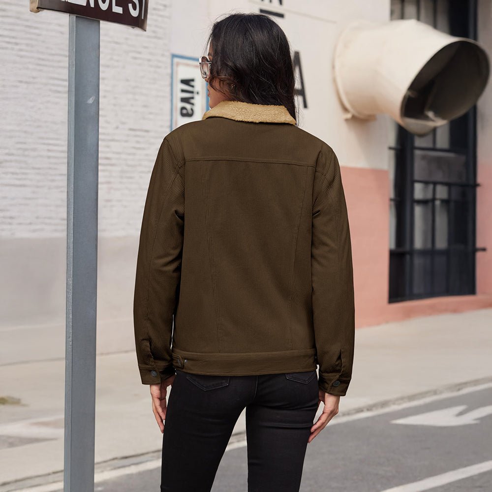 Coffee Women's Corduroy Jacket Sherpa Lined Warm Winter Coat - MAGCOMSEN