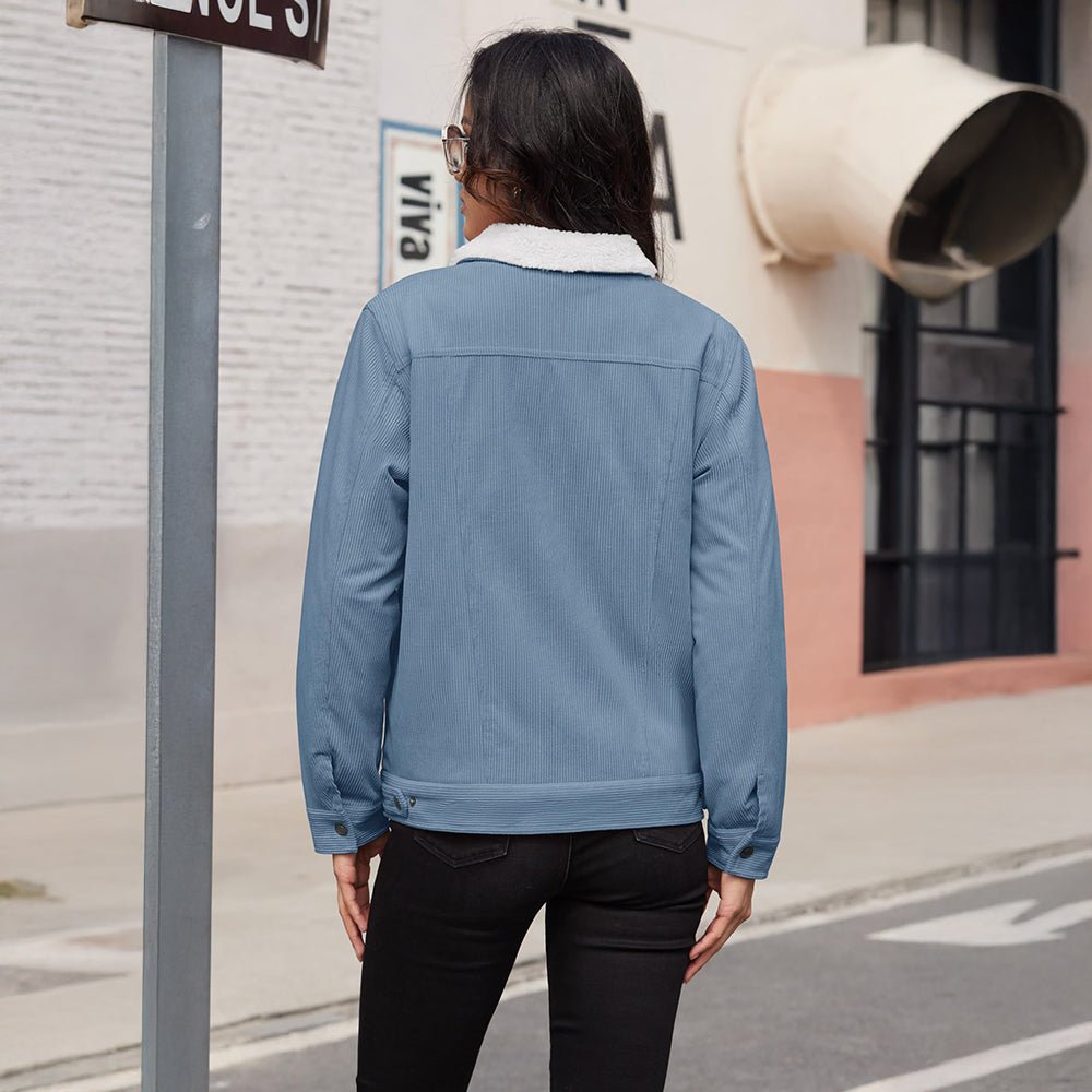Light Blue Women's Corduroy Jacket Sherpa Lined Warm Winter Coat - MAGCOMSEN