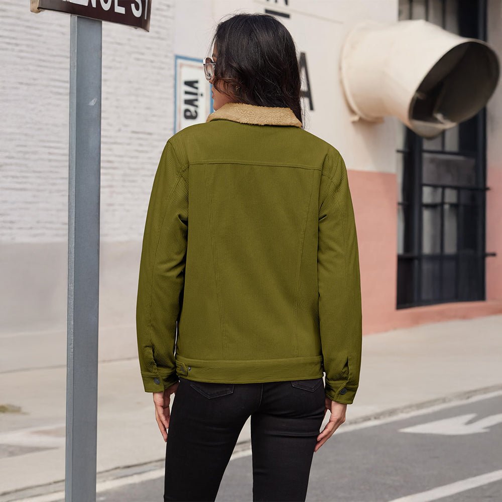 Wolf Brown Women's Corduroy Jacket Sherpa Lined Warm Winter Coat - MAGCOMSEN