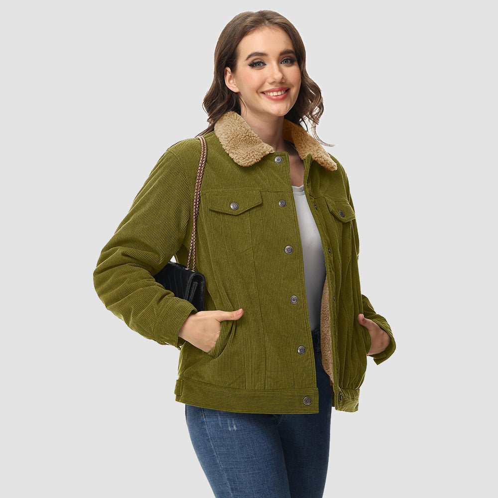 Wolf Brown Women's Corduroy Jacket Sherpa Lined Warm Winter Coat - MAGCOMSEN