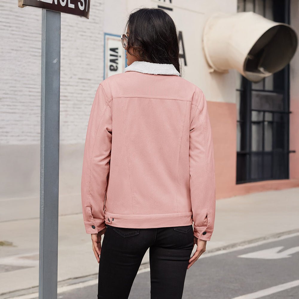 Light Pink Women's Corduroy Jacket Sherpa Lined Warm Winter Coat - MAGCOMSEN