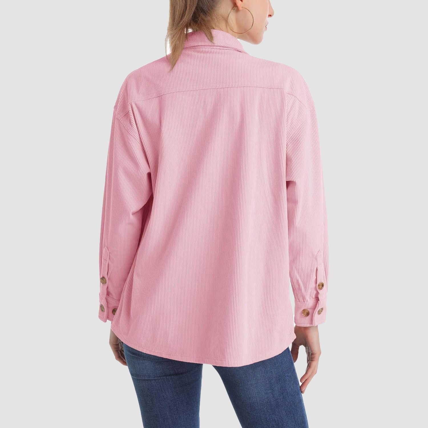 Women's Long Sleeve Corduroy Shirt with Pocket Army Green