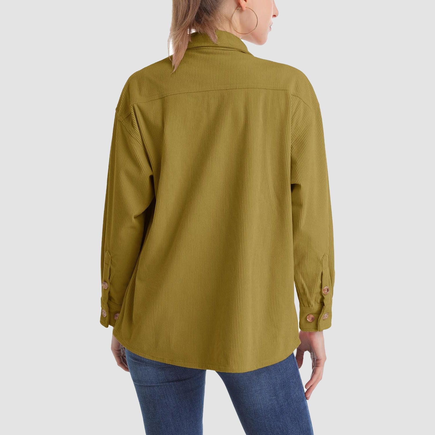 Women's Long Sleeve Corduroy Shirt with Pocket Brown