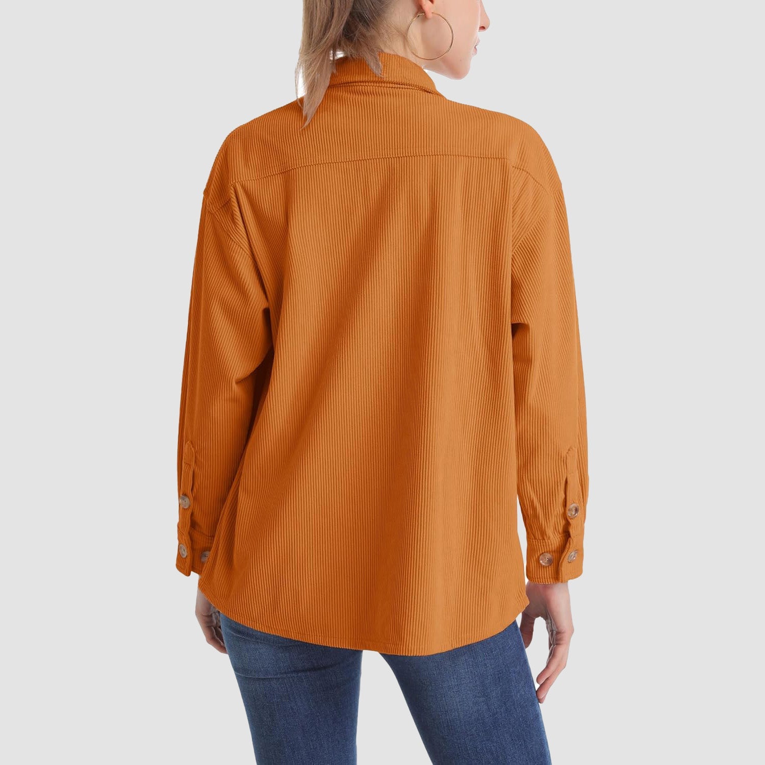 Women's Long Sleeve Corduroy Shirt with Pocket Dark Orange