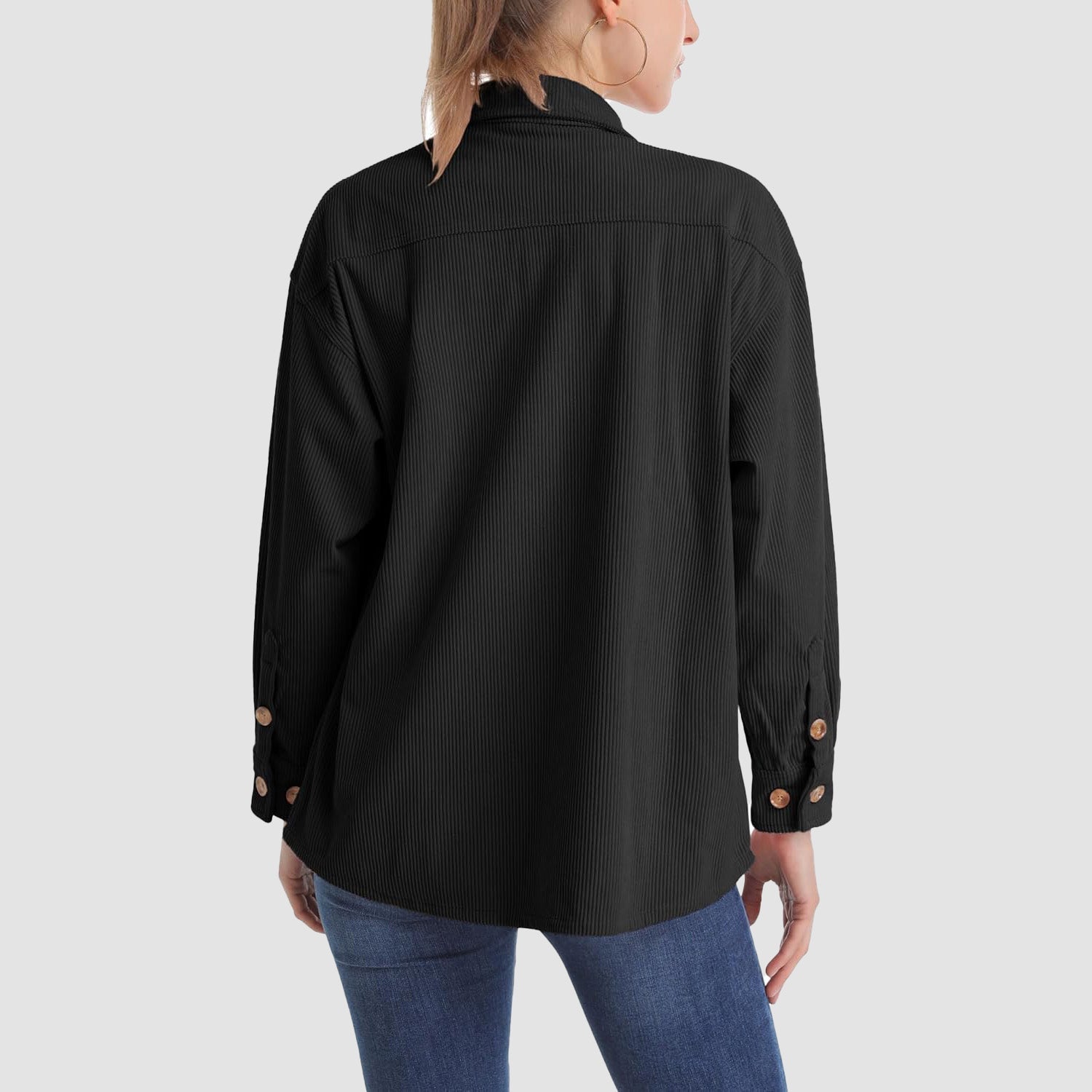 Women's Long Sleeve Corduroy Shirt with Pocket Black