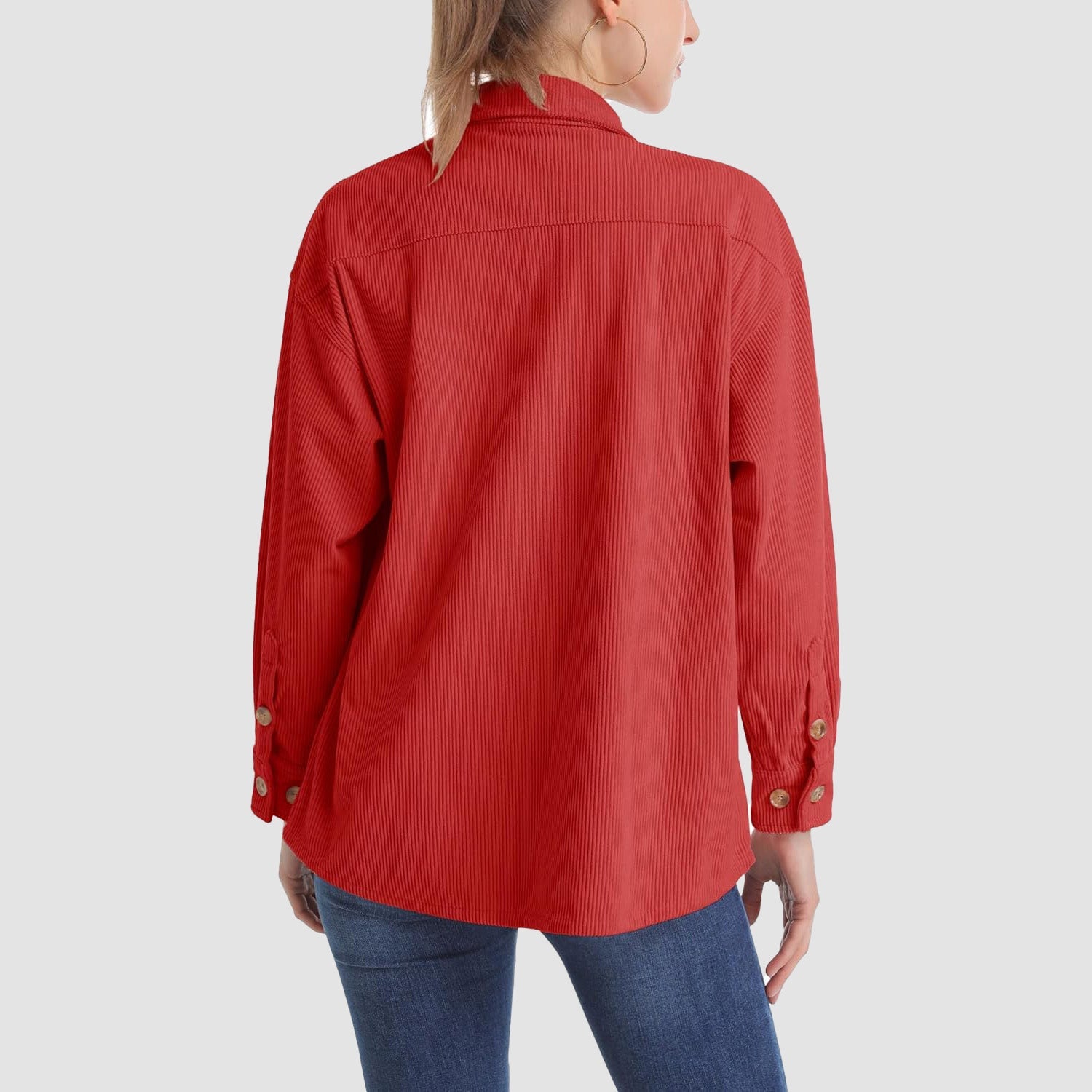 Women's Long Sleeve Corduroy Shirt with Pocket Red