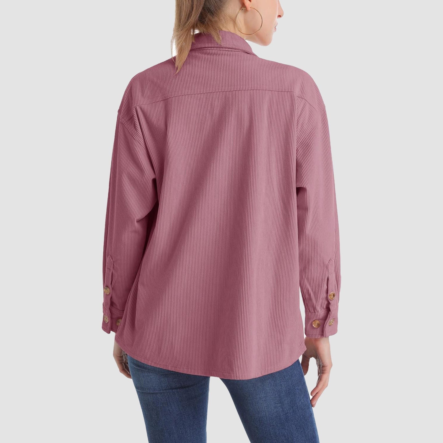 Women's Long Sleeve Corduroy Shirt with Pocket Grey Purple