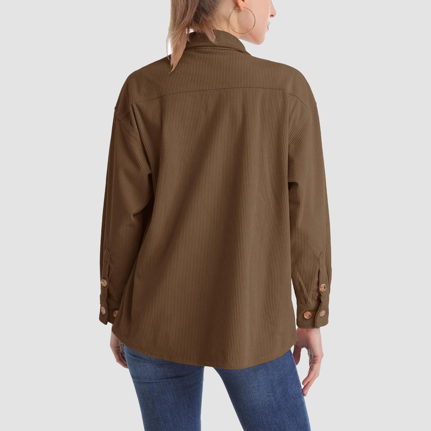 Women's Long Sleeve Corduroy Shirt with Pocket Coffee