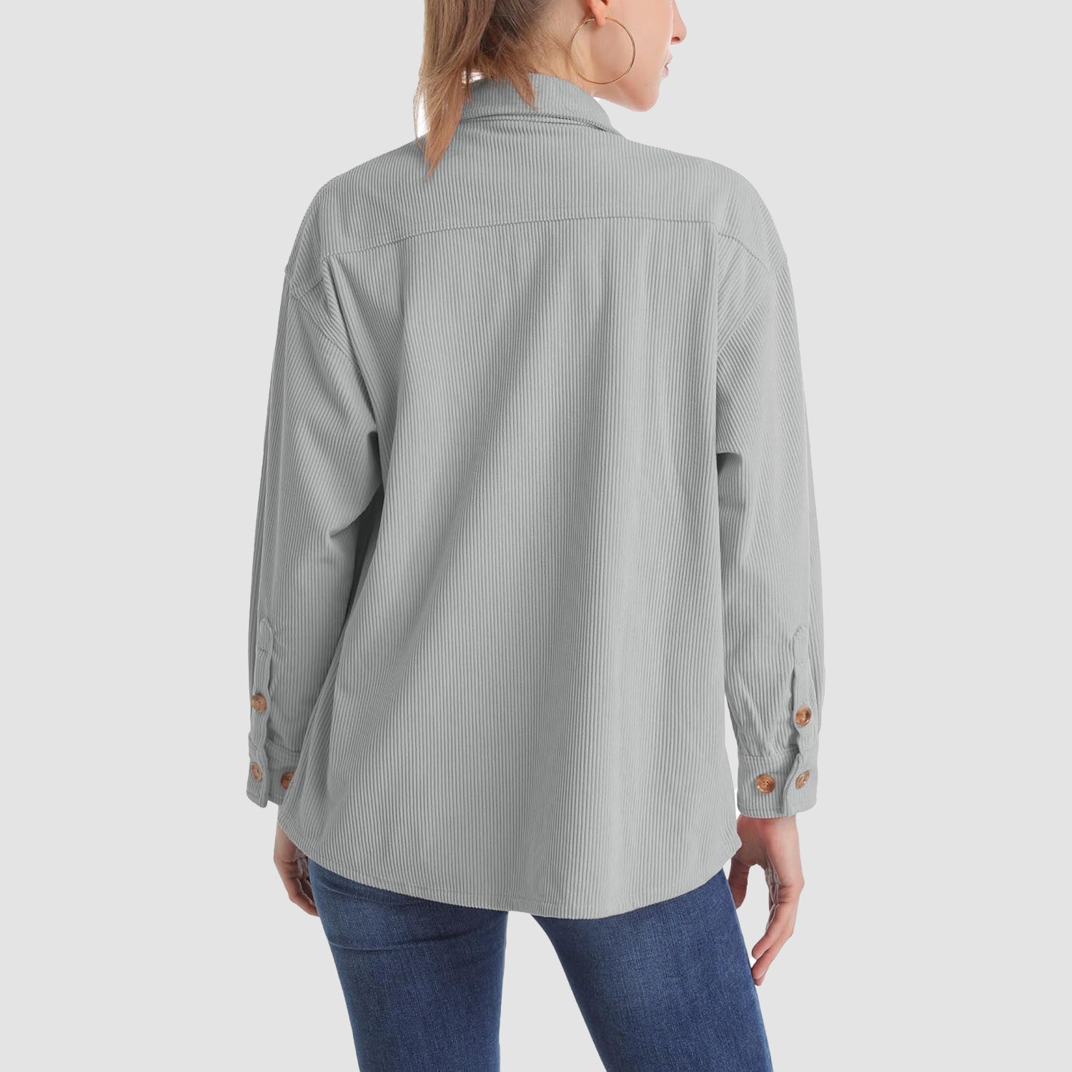 Women's Long Sleeve Corduroy Shirt with Pocket Light Grey