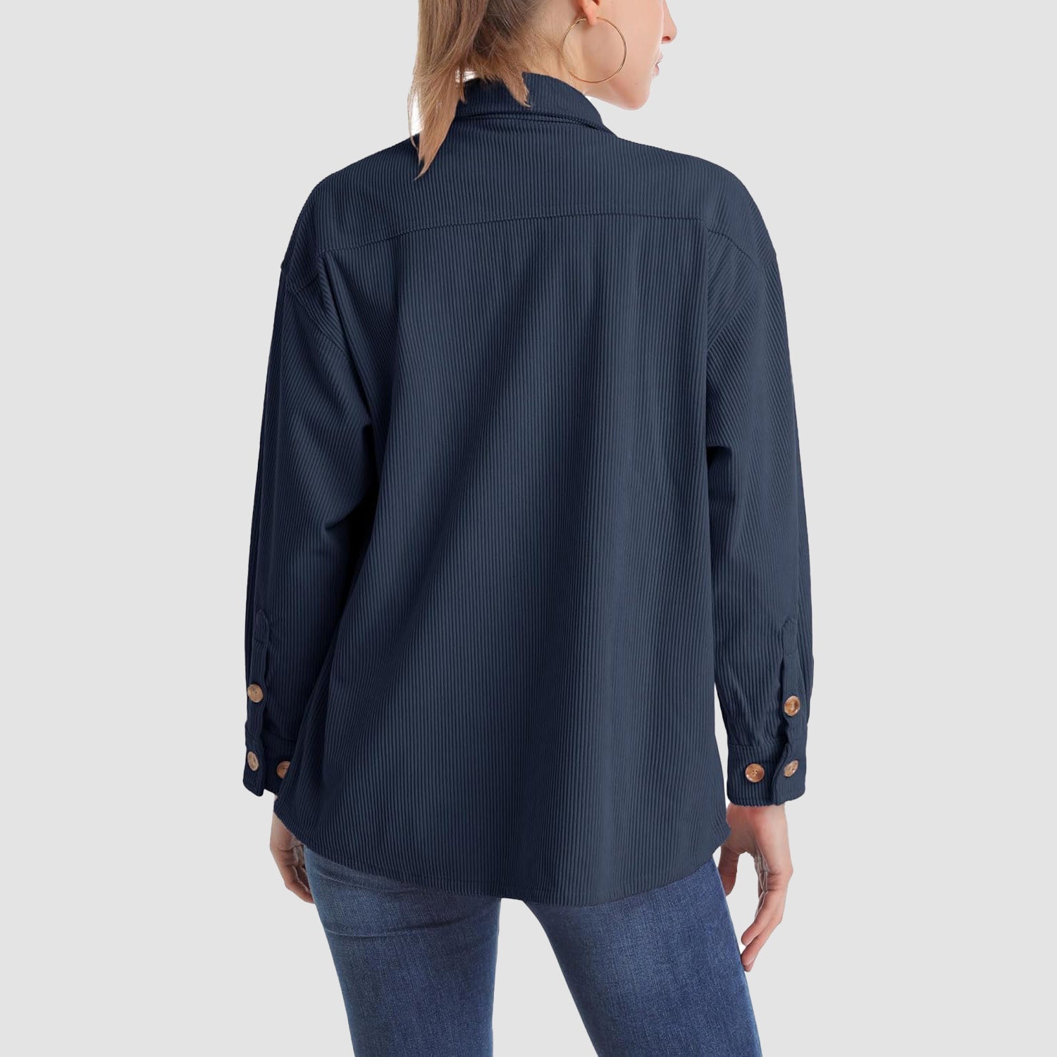 Women's Long Sleeve Corduroy Shirt with Pocket Navy