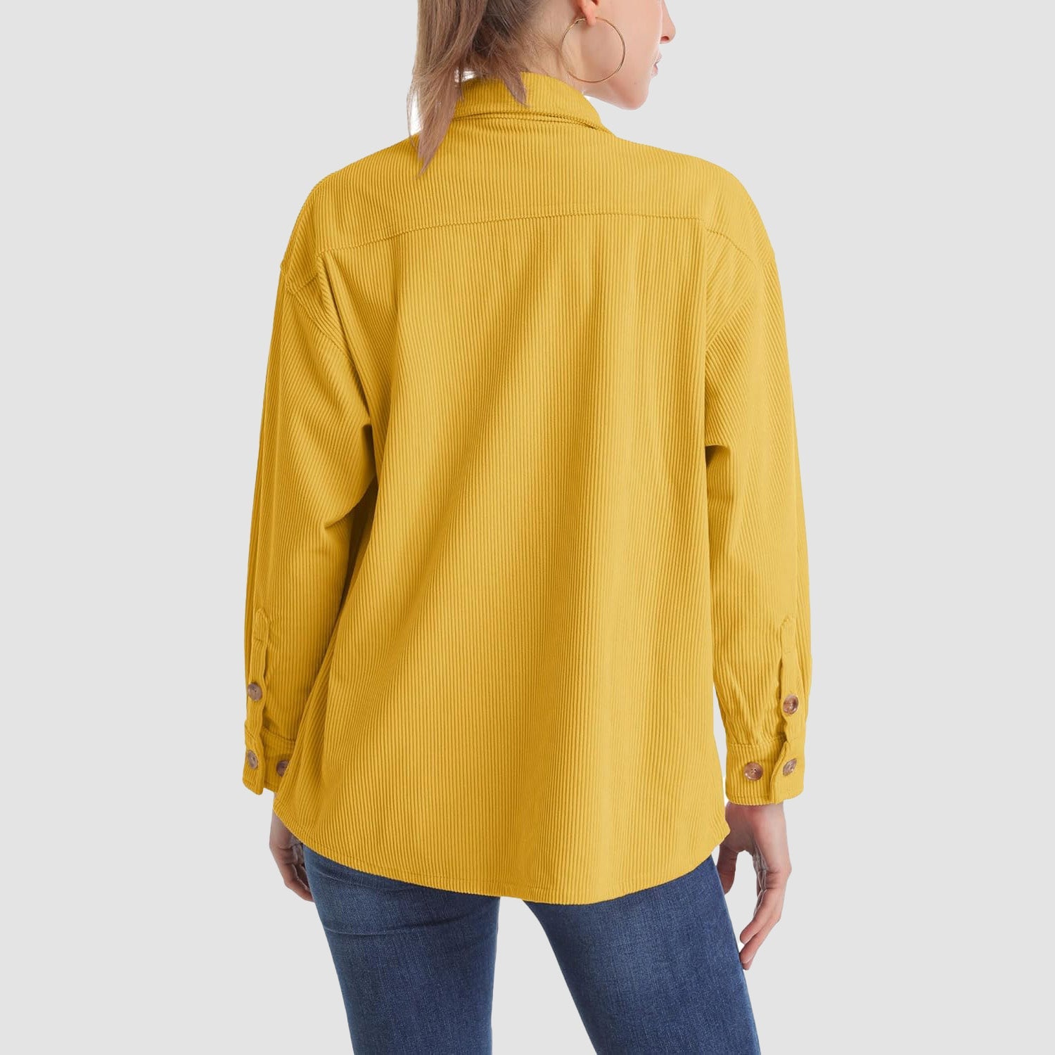 Women's Long Sleeve Corduroy Shirt with Pocket Yellow