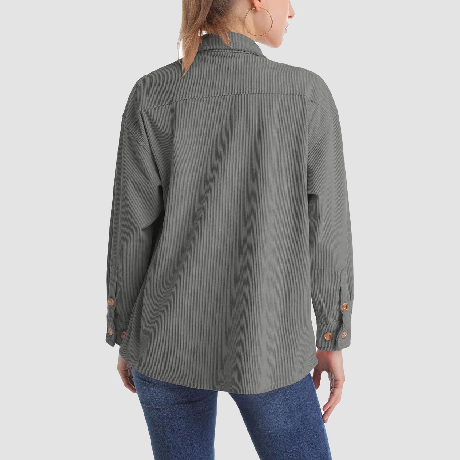 Women's Long Sleeve Corduroy Shirt with Pocket Dark Grey