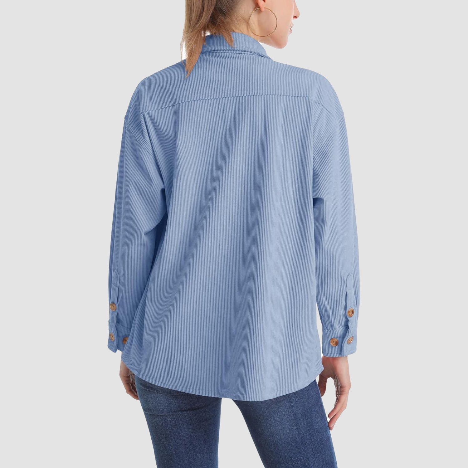 Women's Long Sleeve Corduroy Shirt with Pocket Light Blue