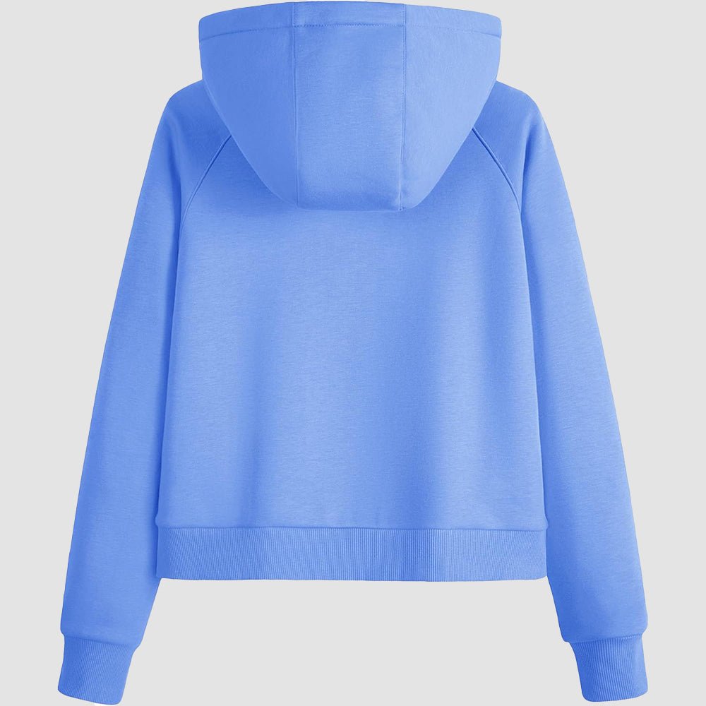 Light Blue Women's Fleece Hoodie - Half Zip & Kangaroo Pocket - MAGCOMSEN