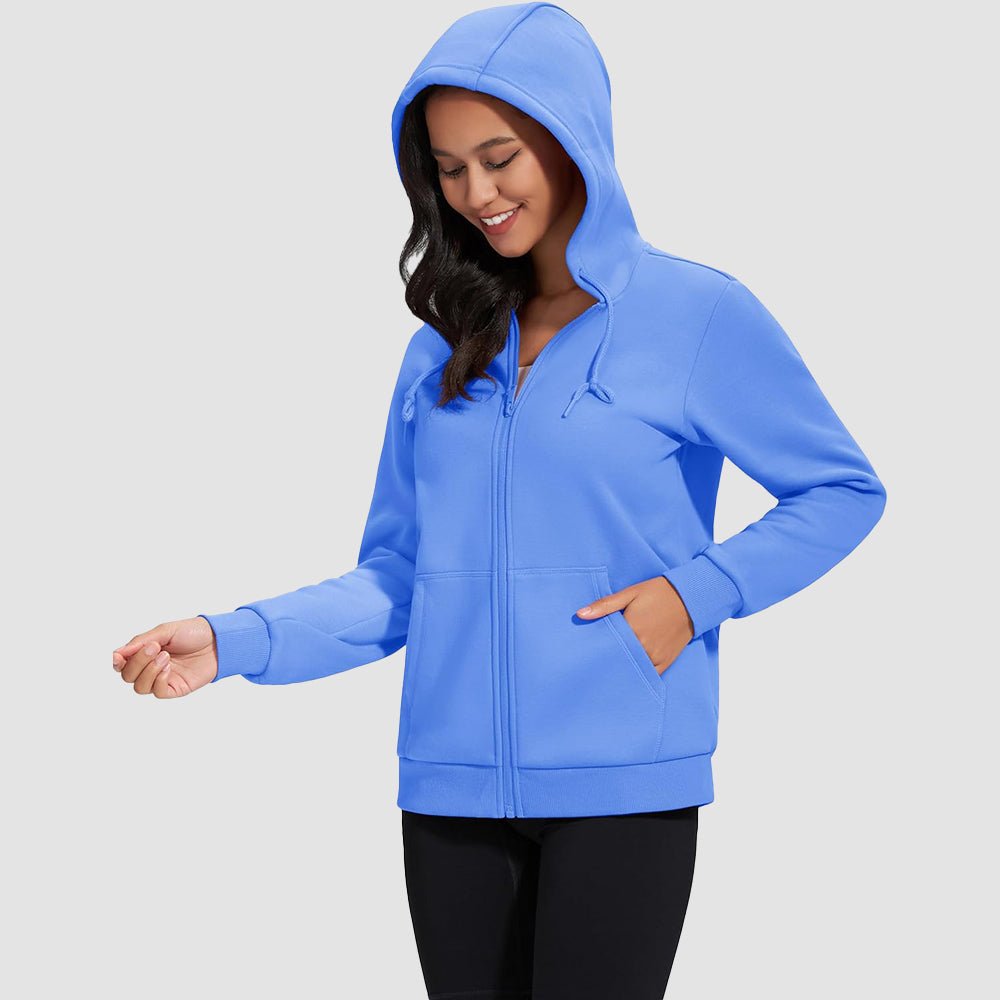 Light Blue Women's Fleece Jacket - Full Zip, Hood & Pockets - MAGCOMSEN