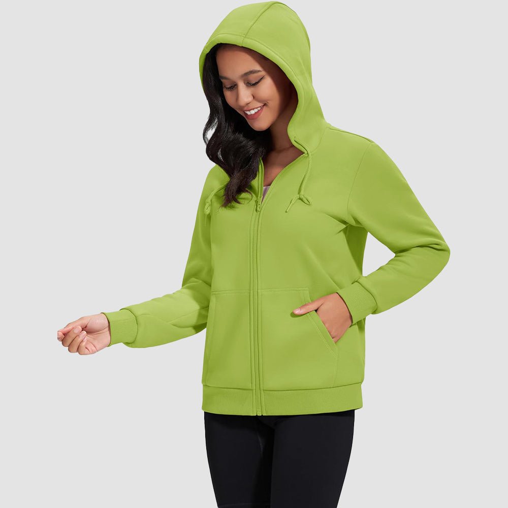 Olive Women's Fleece Jacket - Full Zip, Hood & Pockets - MAGCOMSEN