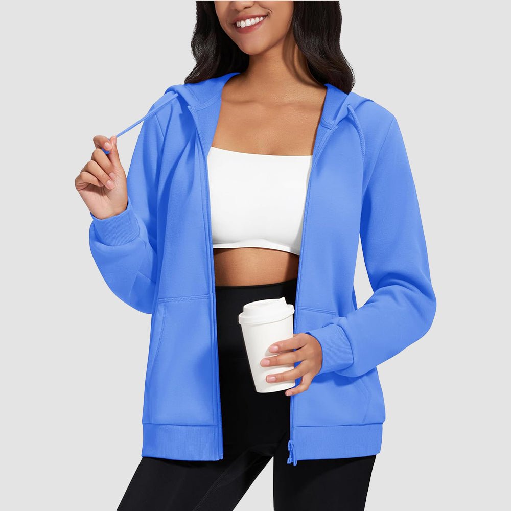 Light Blue Women's Fleece Jacket - Full Zip, Hood & Pockets - MAGCOMSEN