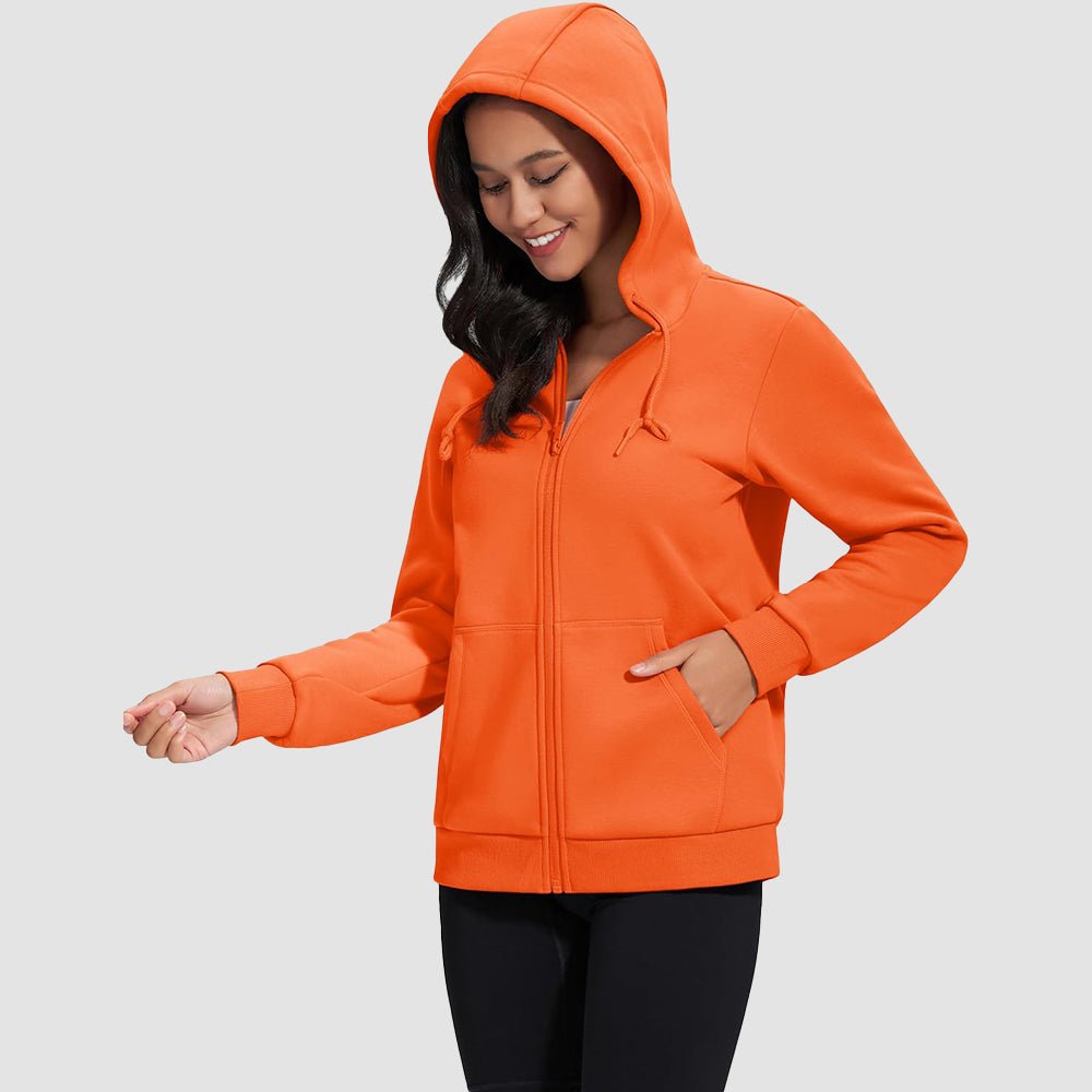 Orange Women's Fleece Jacket - Full Zip, Hood & Pockets - MAGCOMSEN
