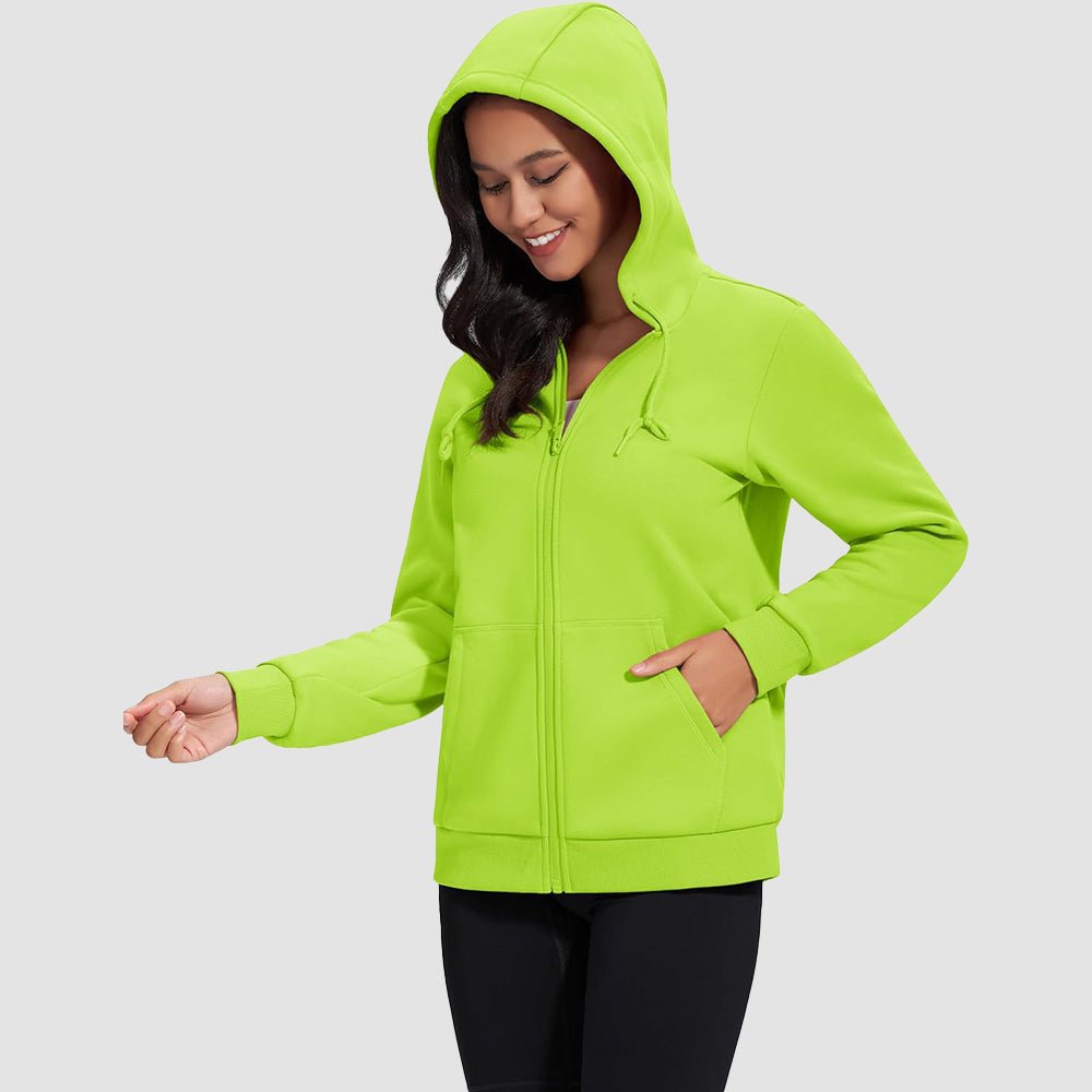 Yellow Green Women's Fleece Jacket - Full Zip, Hood & Pockets - MAGCOMSEN