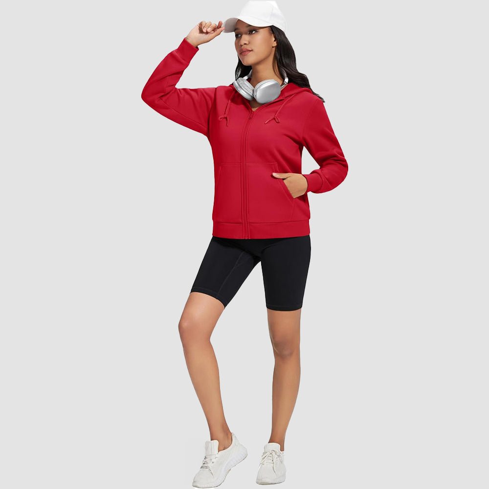 Red Women's Fleece Jacket - Full Zip, Hood & Pockets - MAGCOMSEN