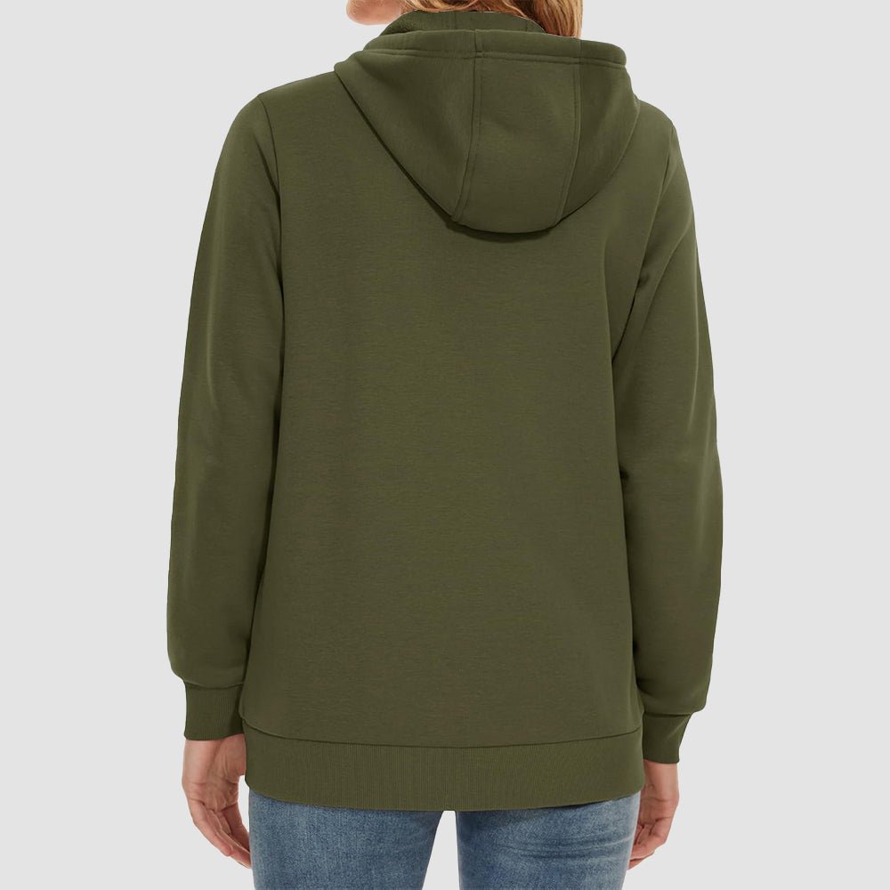 Army Green Women's Fleece Jacket - Full Zip, Hood & Pockets - MAGCOMSEN