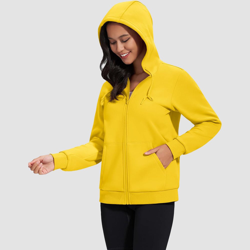 Yellow Women's Fleece Jacket - Full Zip, Hood & Pockets - MAGCOMSEN
