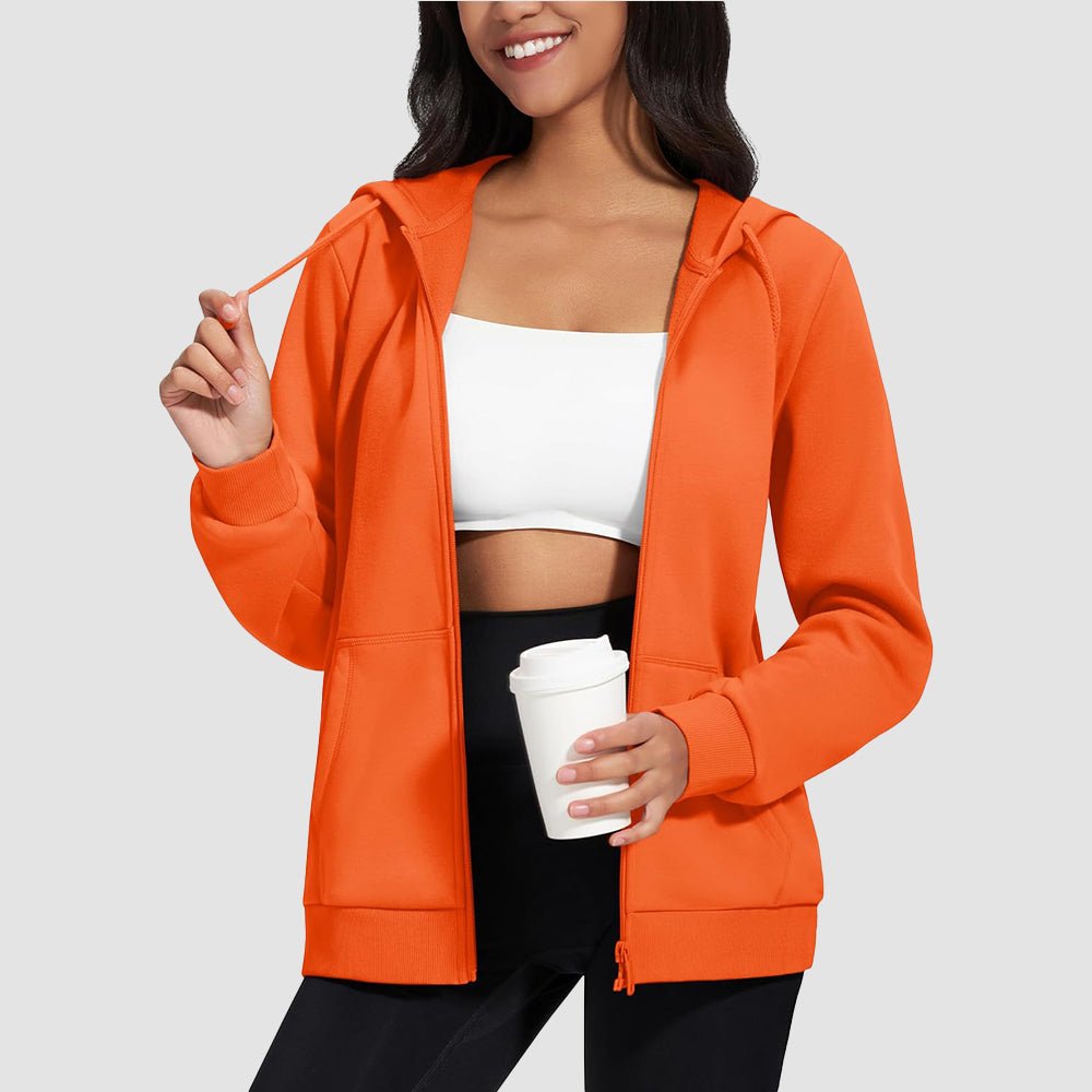 Orange Women's Fleece Jacket - Full Zip, Hood & Pockets - MAGCOMSEN