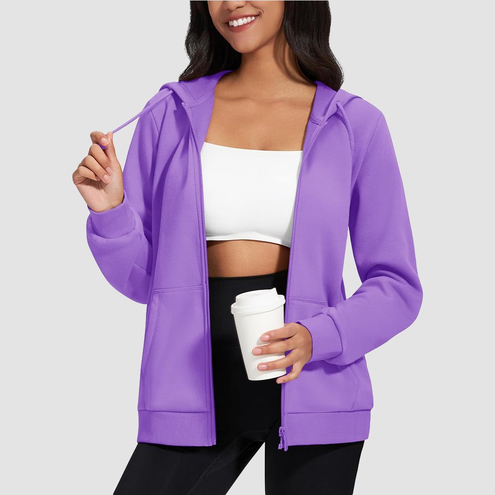 Light Purple Women's Fleece Jacket - Full Zip, Hood & Pockets - MAGCOMSEN