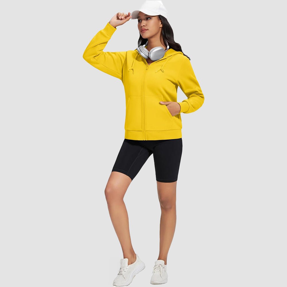 Yellow Women's Fleece Jacket - Full Zip, Hood & Pockets - MAGCOMSEN