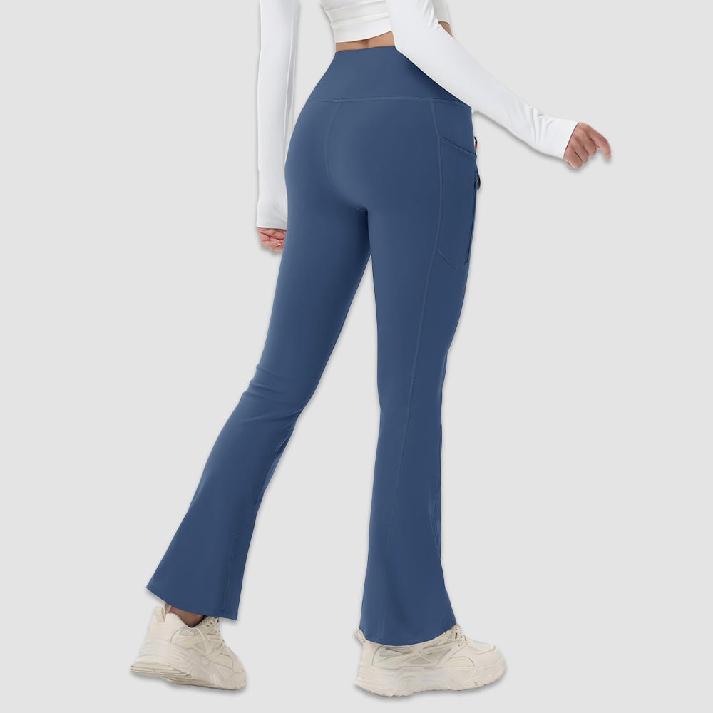 Blue Grey Women's Fleece Lined Flare Leggings - Waterproof Winter Hiking Pants with Pockets - MAGCOMSEN