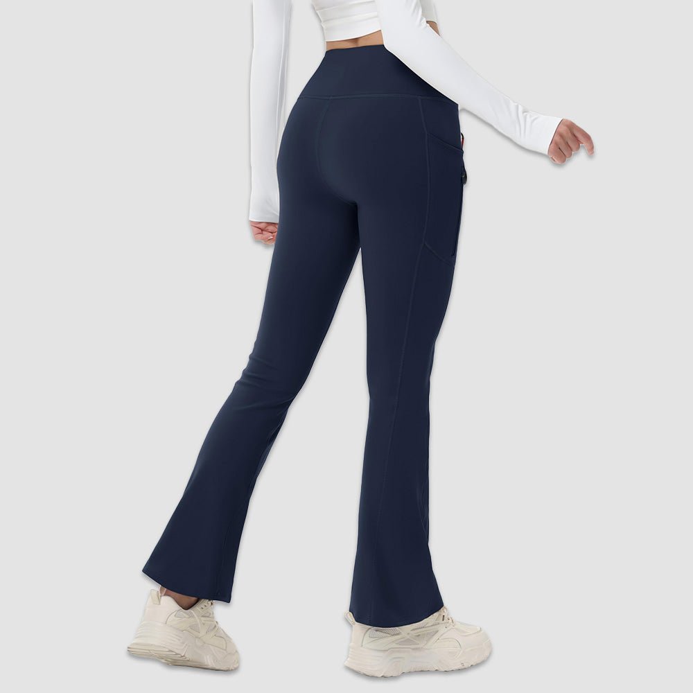 Navy Women's Fleece Lined Flare Leggings - Waterproof Winter Hiking Pants with Pockets - MAGCOMSEN