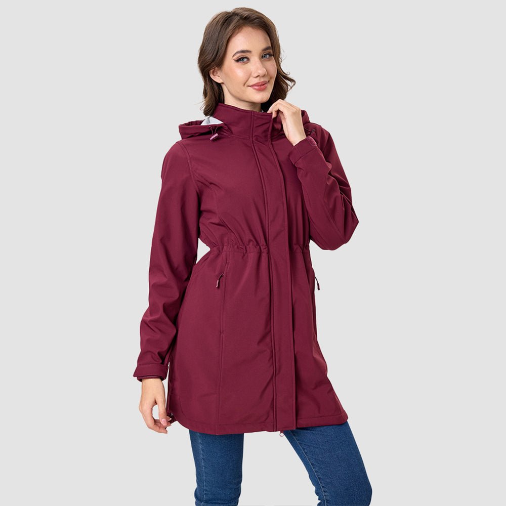 Burgundy Women's Fleece Lined Jacket Hooded Warm Winter Coat - MAGCOMSEN