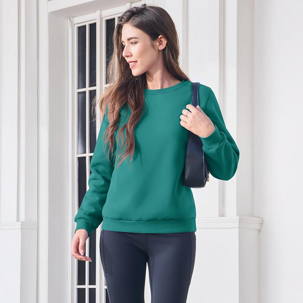 Jade Green Women's Fleece Sweatshirt - Crewneck, Winter Warm & Cozy - MAGCOMSEN