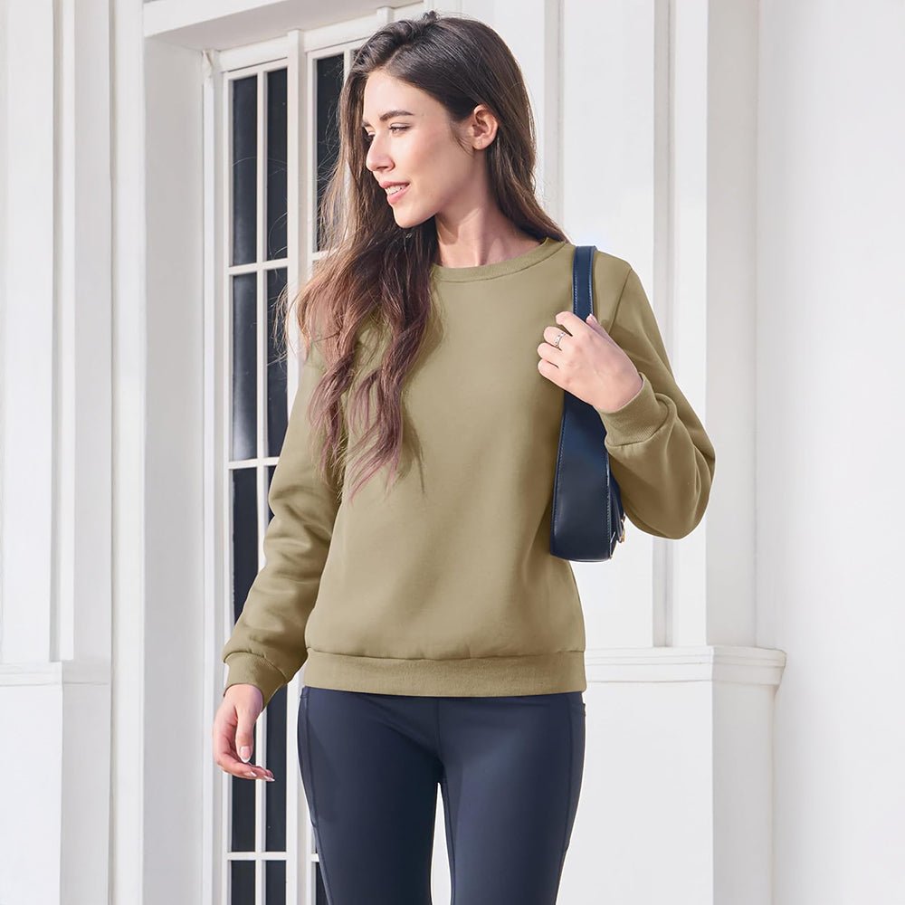 Khaki Women's Fleece Sweatshirt - Crewneck, Winter Warm & Cozy - MAGCOMSEN