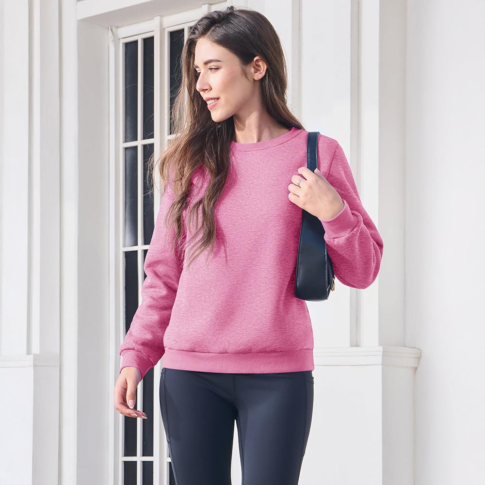 Pink Women's Fleece Sweatshirt - Crewneck, Winter Warm & Cozy - MAGCOMSEN