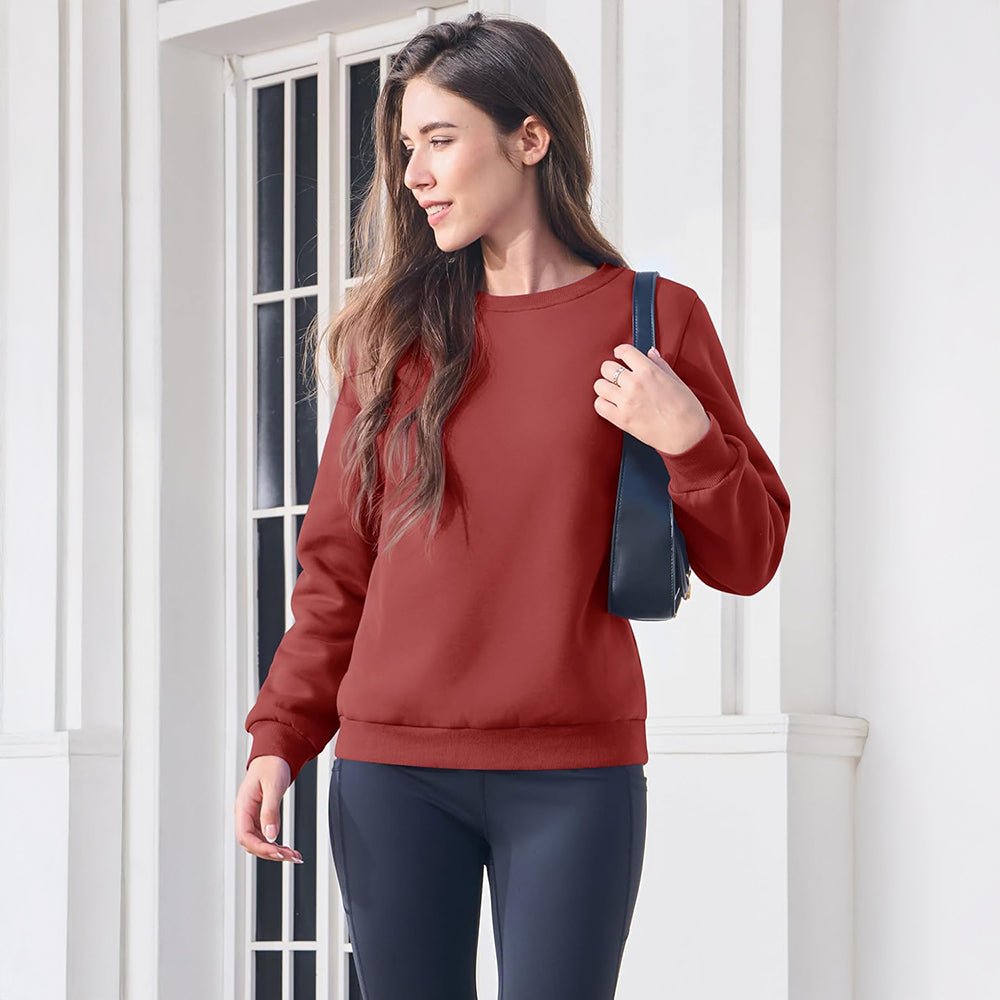 Dark Orange Women's Fleece Sweatshirt - Crewneck, Winter Warm & Cozy - MAGCOMSEN
