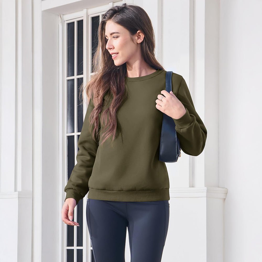 Army Green Women's Fleece Sweatshirt - Crewneck, Winter Warm & Cozy - MAGCOMSEN