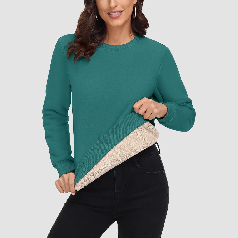 Jade Green Women's Fleece Sweatshirt - Crewneck, Winter Warm & Cozy - MAGCOMSEN