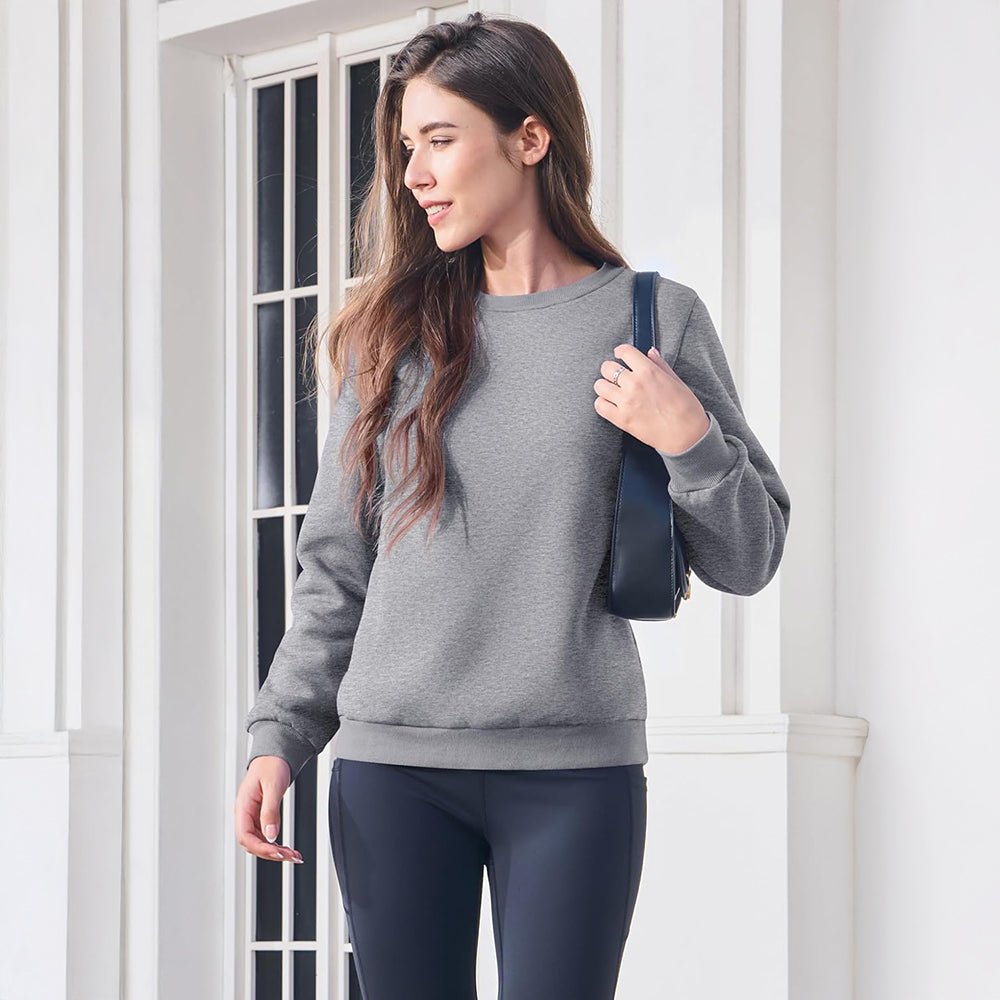 Light Grey Women's Fleece Sweatshirt - Crewneck, Winter Warm & Cozy - MAGCOMSEN