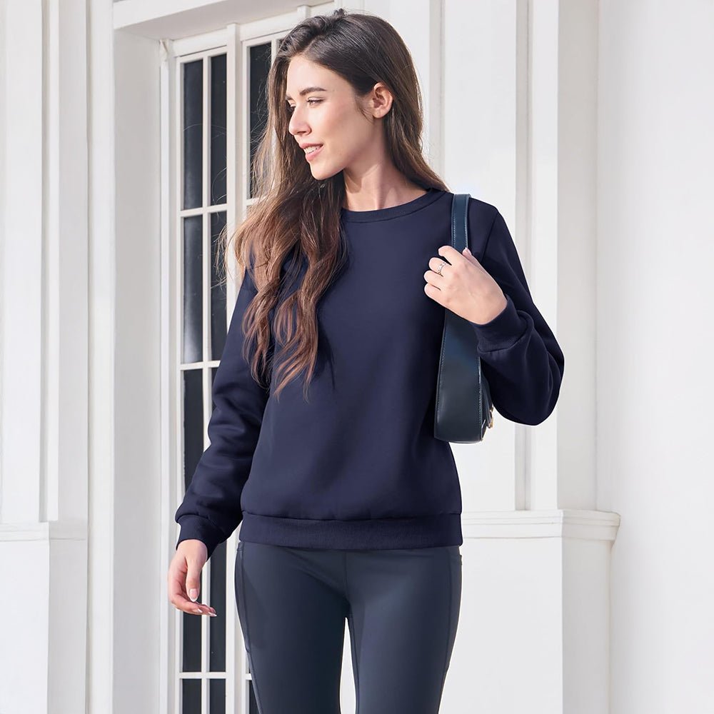 Navy Women's Fleece Sweatshirt - Crewneck, Winter Warm & Cozy - MAGCOMSEN