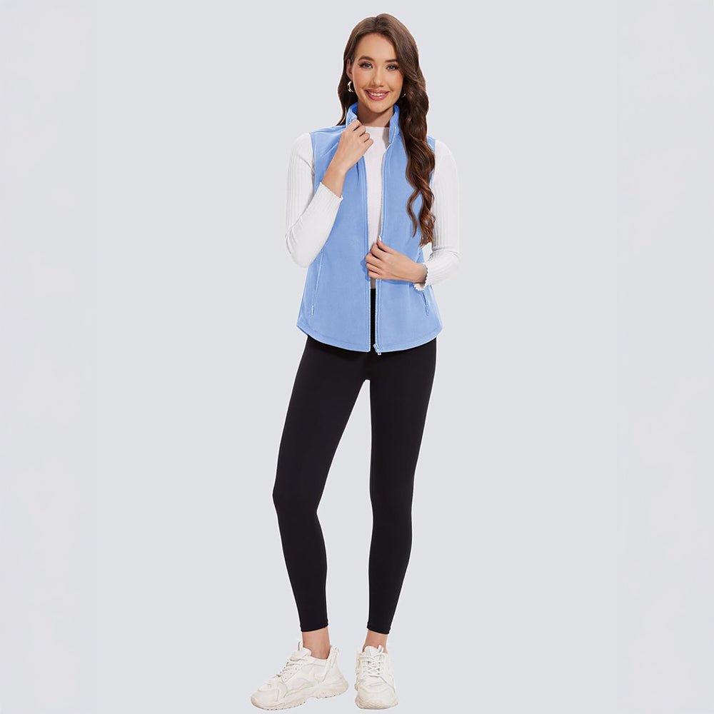 Light Blue Women's Fleece Vest Sleeveless Lightweight Warmth Jackets - MAGCOMSEN