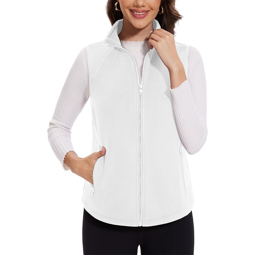 White Women's Fleece Vest Sleeveless Lightweight Warmth Jackets - MAGCOMSEN