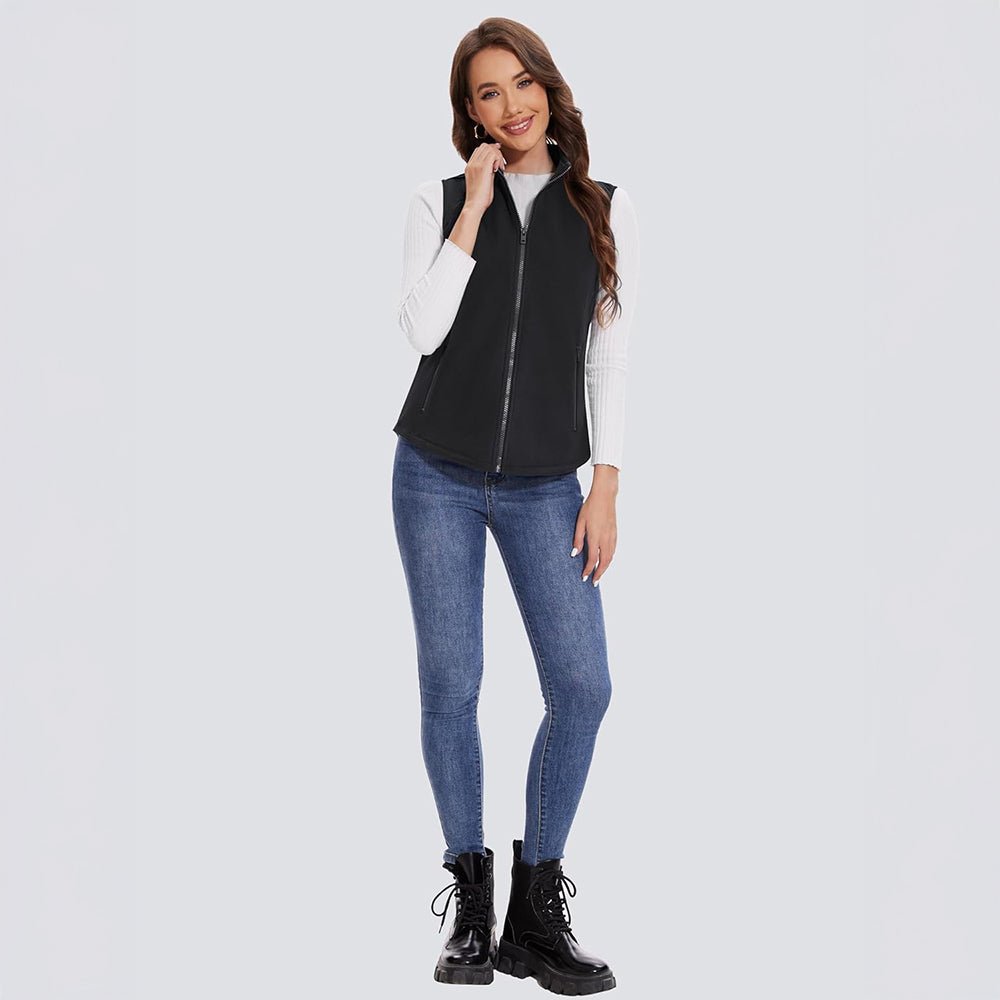 Black Women's Fleece Vest Sleeveless Lightweight Warmth Jackets - MAGCOMSEN