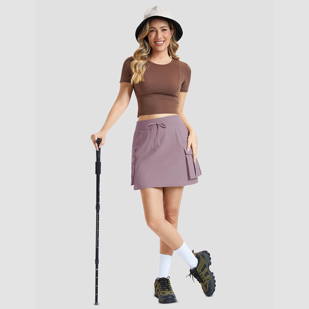 Gray Purple Women's High Waisted Hiking Cargo Skort with 4 Pockets - Golf Tennis Skirt - MAGCOMSEN