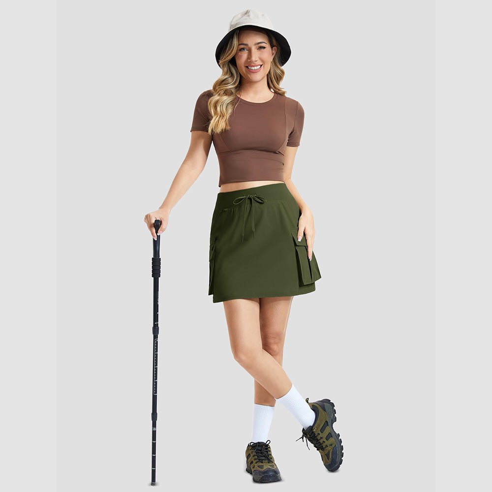 Armygreen Women's High Waisted Hiking Cargo Skort with 4 Pockets - Golf Tennis Skirt - MAGCOMSEN